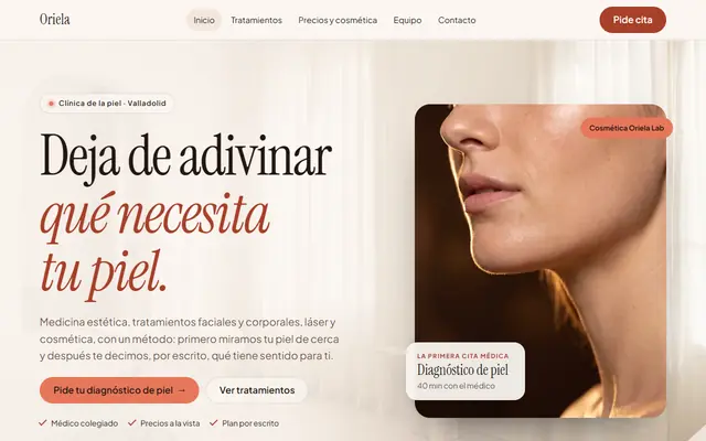 Vista previa de Oriela, web de ejemplo de una clínica de medicina estética (negocio ficticio)
